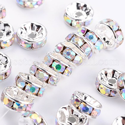 Brass Grade A Rhinestone Spacer Beads US-RSB038NF-02-1
