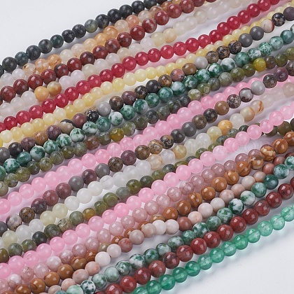 Natural Mixed Gemstone and Dyed Jade Beads Strands US-G-G151-4mm-M2-1