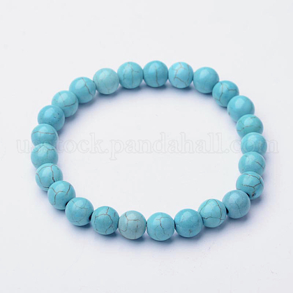 Synthetic Turquoise Beaded Stretch Bracelets US-BJEW-F203-02-1