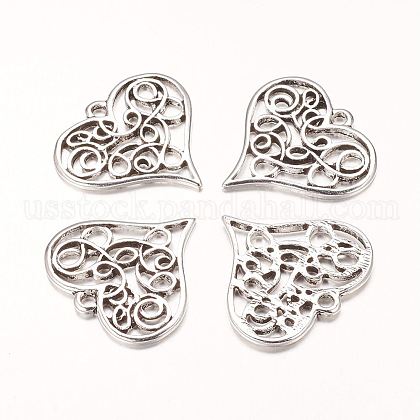 Vintage Style Antique Silver Tone Alloy Filigree Heart Pendants Charms US-X-PALLOY-A18811-AS-LF-1