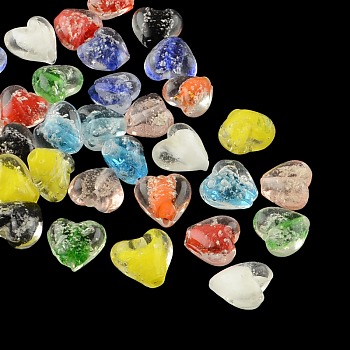 Handmade Luminous Lampwork Beads, Heart, Mixed Color, 15~16x15~16x9~10mm, Hole: 1~2mm