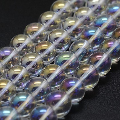 Electroplated Natural Quartz Crystal Beads Strands US-G-K285-09-6mm-02-1