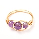 Copper Wire Wrapped Mixed Natural Gemstone Braided Bead Rings for Women US-RJEW-JR00387-6