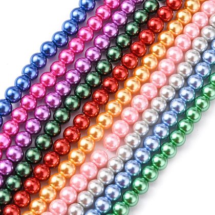 Baking Painted Pearlized Glass Pearl Round Bead Strands US-HY-Q330-8mm-M-1