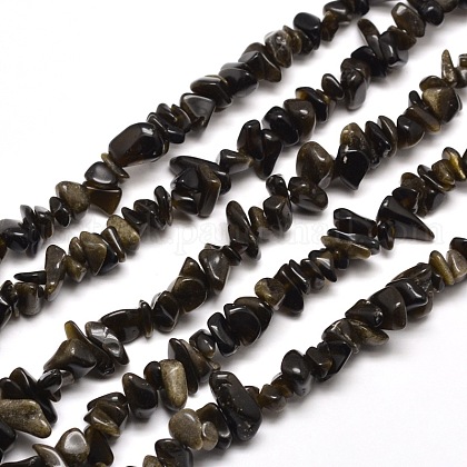 Natural Golden Sheen Obsidian Chip Bead Strands US-G-M205-07-1