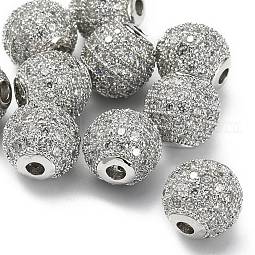 CZ Brass Micro Pave Grade AAA Clear Color Cubic Zirconia Round Beads US-KK-O065-8mm-05P-NR