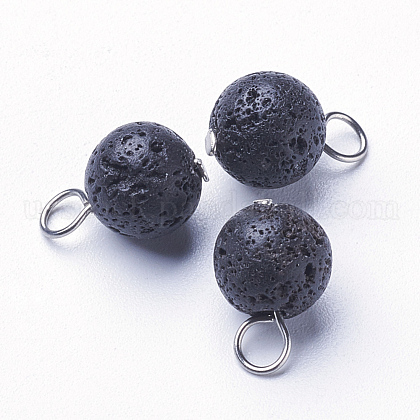 Round Natural Lava Rock Beads Charms US-AJEW-PH00837-1
