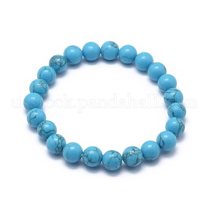 Synthetic Turquoise Jasper Bead Stretch Bracelets US-BJEW-K212-B-022-1