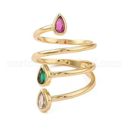 Colorful Cubic Zirconia Adjustable Rings US-RJEW-F135-05G-1