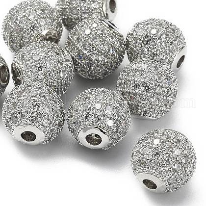 CZ Brass Micro Pave Grade AAA Clear Color Cubic Zirconia Round Beads US-KK-O065-8mm-05P-NR-1