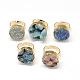 Plated Natural Druzy Agate Rings with Brass Findings US-RJEW-R124-03-1