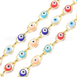 304 Stainless Steel & Evil Eye Glass Beads Link Chain US-CHS-D034-01G