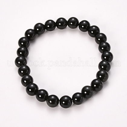 Natural Obsidian Beaded Stretch Bracelets US-BJEW-Q692-12-8mm-1