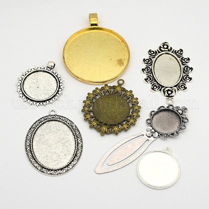 Mixed Style Brass/Alloy Metal Pendant Cabochon Settings and Hair Findings US-X-FIND-X0004-1