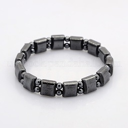 Synthetic Magnetic Hematite Square and Round Beads Stretch Bracelets for Valentine's Day Gift US-BJEW-M066-13