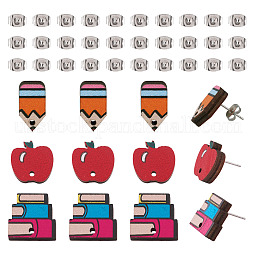 30Pcs 3 Style Teachers' Day Natural Wood Stud Earring Findings US-DIY-TA0006-63