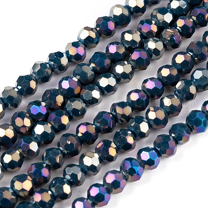 Faceted(32 Facets) Round Full Rainbow Plated Electroplate Glass Beads Strands US-EGLA-J130-FR15-1