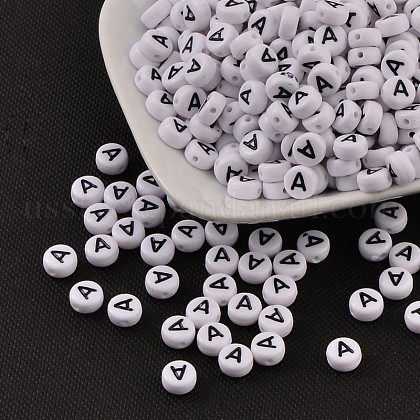 Flat Round with Letter A Acrylic Beads US-X-PL37C9070-A-1