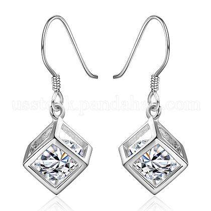 Elegant Fashion Cube Brass Cubic Zirconia Dangle Earrings US-EJEW-BB07973-S-1