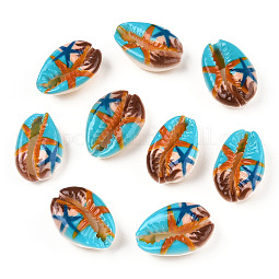Printed Cowrie Shell Beads US-SSHEL-T013-01C