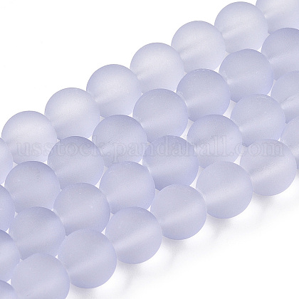 Lilac Frosted Round Transparent Glass Bead Strands US-X-GLAA-S031-8mm-25-1