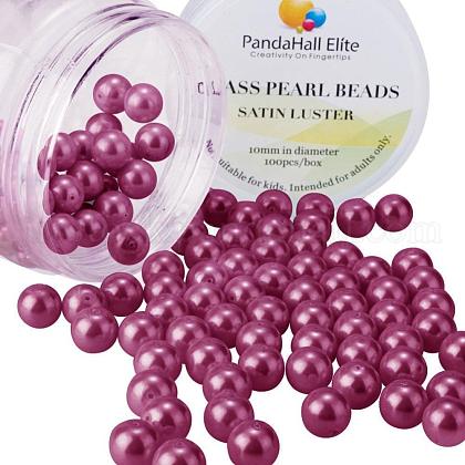10mm About 100Pcs Glass Pearl Beads Pale Violet Red Tiny Satin Luster Loose Round Beads in One Box for Jewelry Making US-HY-PH0001-10mm-058-1