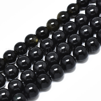 Natural Golden Sheen Obsidian Strands Beads US-G-R485-09-6mm-1