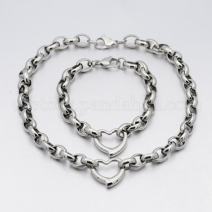 304 Stainless Steel Cross Rolo Chain Jewelry Sets US-SJEW-A077-02P-1