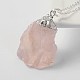 Natural Bezel Raw Rough Gemstone Rose Quartz Pendant Necklaces US-NJEW-JN01110-3