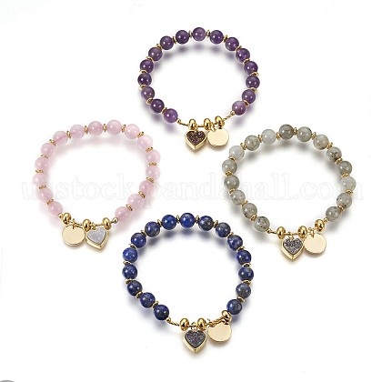 Natural Mixed Gemstone Beads Stretch Bracelets US-BJEW-MSMC002-31-1