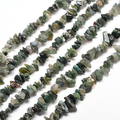 Natural Moss Agate Chip Bead Strands US-G-M205-45-1