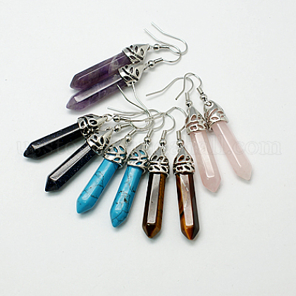 Fashion Natural & Synthetic Gemstone Dangle Earrings US-EJEW-G073-M-1