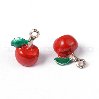 Silver Plated Alloy Enamel Red Apple Charms US-ENAM-D029-15-1
