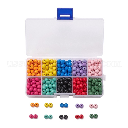 10 Colors Eco-Friendly Wood Beads Sets US-WOOD-YW0001-01-1