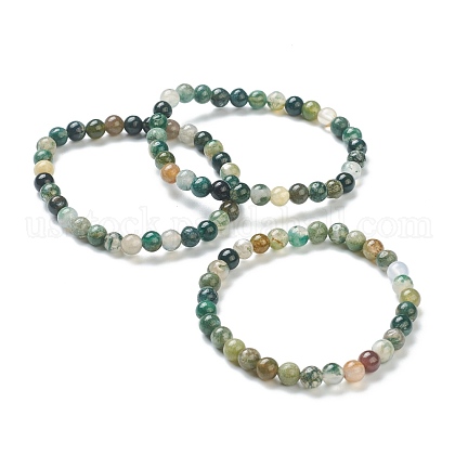Natural Indian Agate Beaded Stretch Bracelets US-BJEW-A117-B-46-1