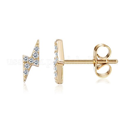 Brass Micro Pave Cubic Zirconia Flash Stud Earrings US-EJEW-BB35393-G-1