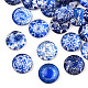 Blue and White Floral Printed Glass Cabochons US-GGLA-A002-12mm-XX-3