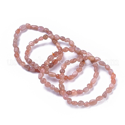 Natural Sunstone Bead Stretch Bracelets US-BJEW-K213-35-1