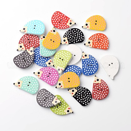 Hedgehog 2-Hole Printed Wooden Buttons US-BUTT-M014-10-1