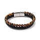 Natural Mixed Gemstone Beaded & Microfiber Leather Cord Double Layer Multi-strand Bracelet US-BJEW-G658-04P-2