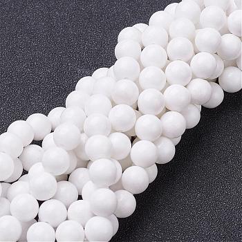 Natural Mashan Jade Round Beads Strands, Dyed & Heated, White, 8mm, Hole: 1mm, about 51pcs/strand, 15.7 inch