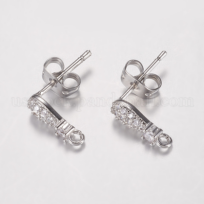 Brass Micro Pave Cubic Zirconia Stud Earring Findings US-ZIRC-G122-59P-RS-1
