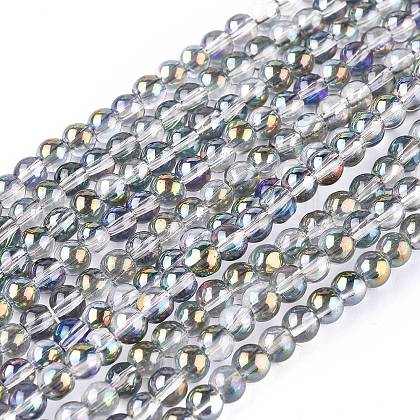 Full Rainbow Plated Round Electroplated Glass Beads Strands US-EGLA-I002-10mm-01-1