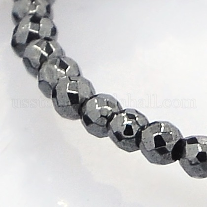 Faceted Round Non-magnetic Synthetic Hematite Beads Strands US-G-P061-60-2mm-1
