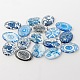 Blue and White Floral Theme Ornaments Glass Oval Flatback Cabochons US-X-GGLA-A003-18x25-YY-1