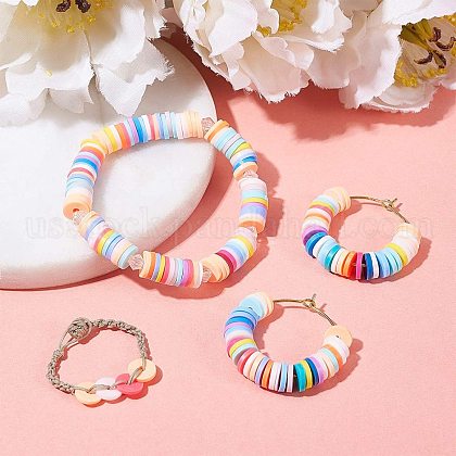 Flat Round Handmade Polymer Clay Bead Spacers&nbsp;US-CLAY-R067-4.0mm-25-6