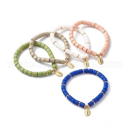 Handmade Polymer Clay Beads  Stretch Bracelets US-BJEW-JB06551-1