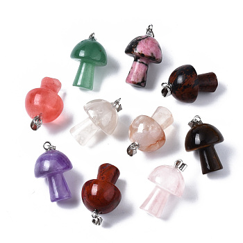 Natural & Synthetic Gemstone Pendants, with Stainless Steel Snap On Bails, Mushroom Shaped, 24~25x16mm, Hole: 5x3mm