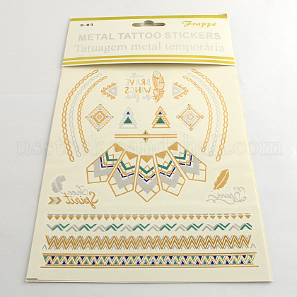 Mixed Shapes Cool Body Art Removable Fake Temporary Tattoos Metallic Paper Stickers US-AJEW-Q081-61-1