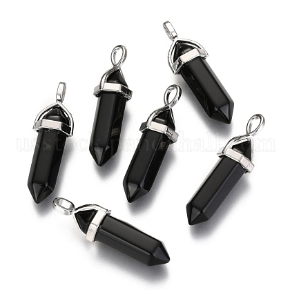 Natural Black Obsidian Double Terminated Pointed Pendants US-G-F295-04K-1